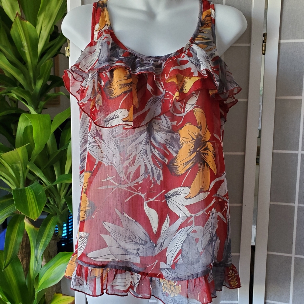 American Rag Floral Ruffled Blouse Size S